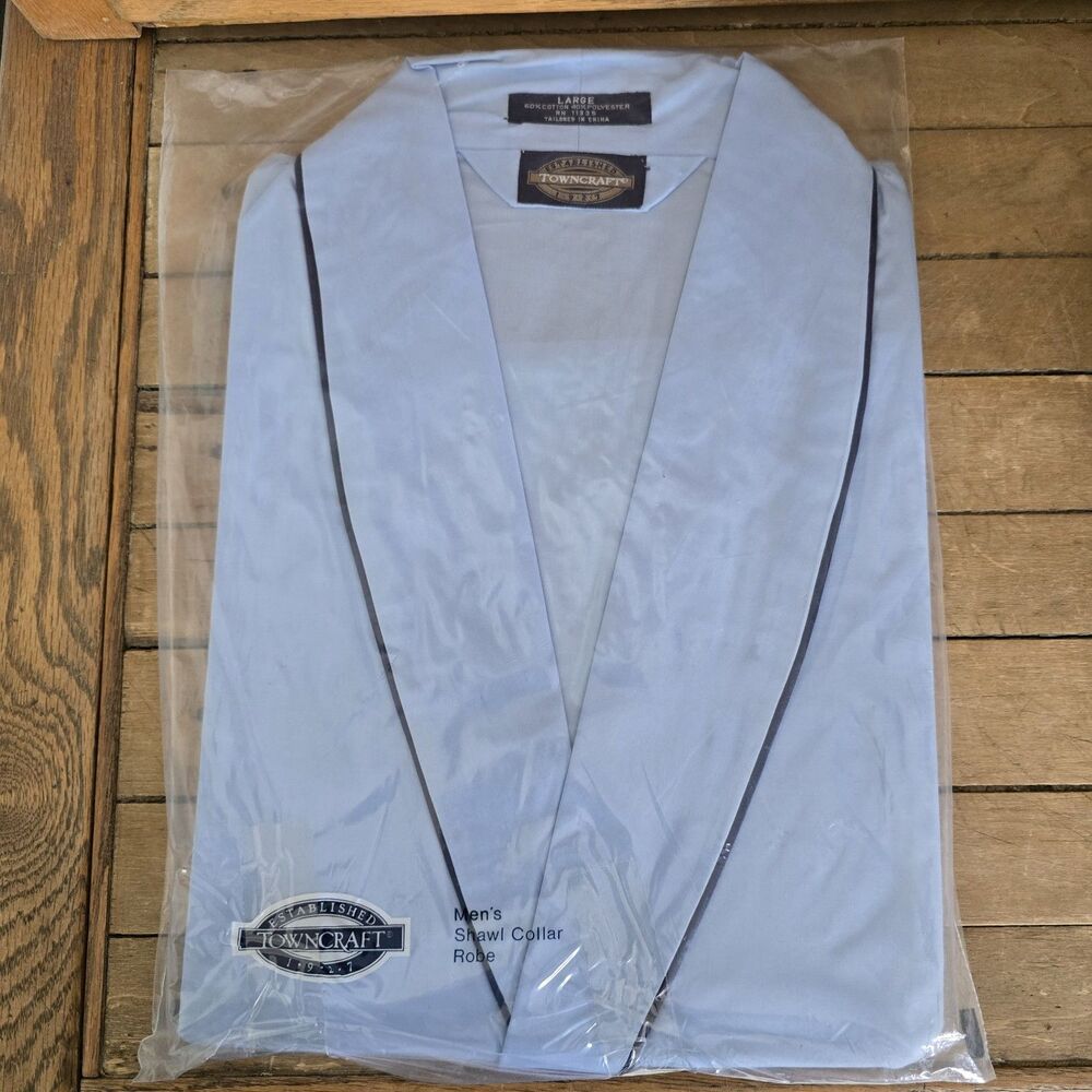 Vtg JcPenny Mens Robe Shawl Collar Size L Cotton Blend Blue Dad Lightweight